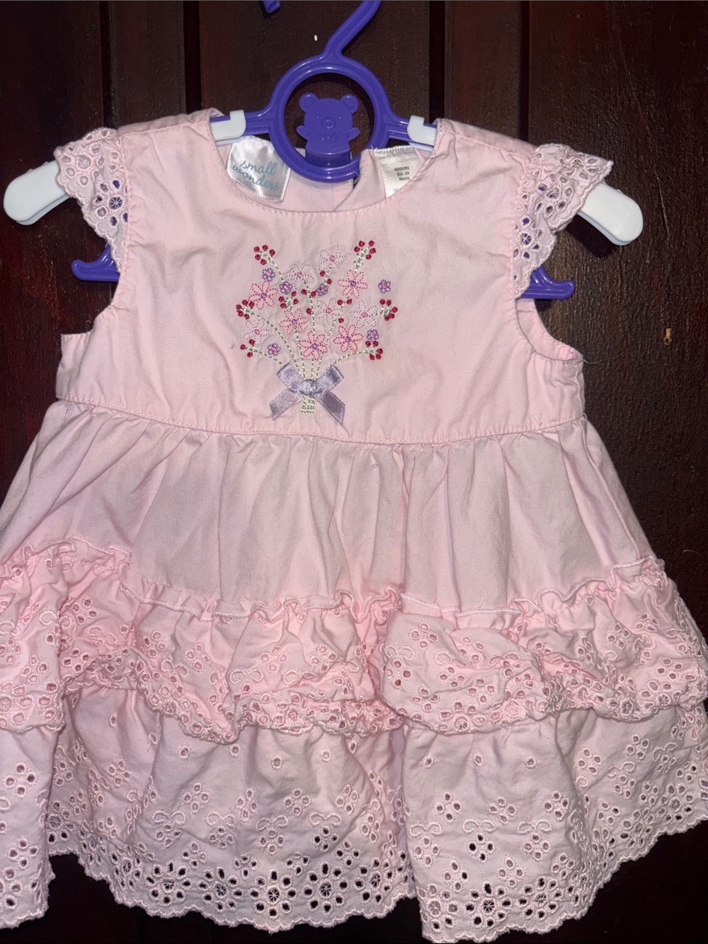 small wonders Pink Floral Embroidered Ruffle Dress